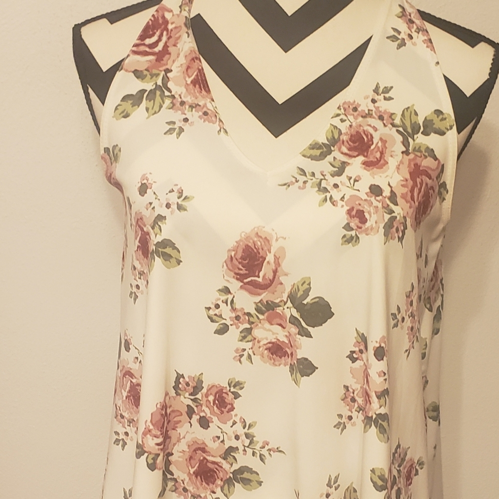 Floral dressy tank top gold chain straps